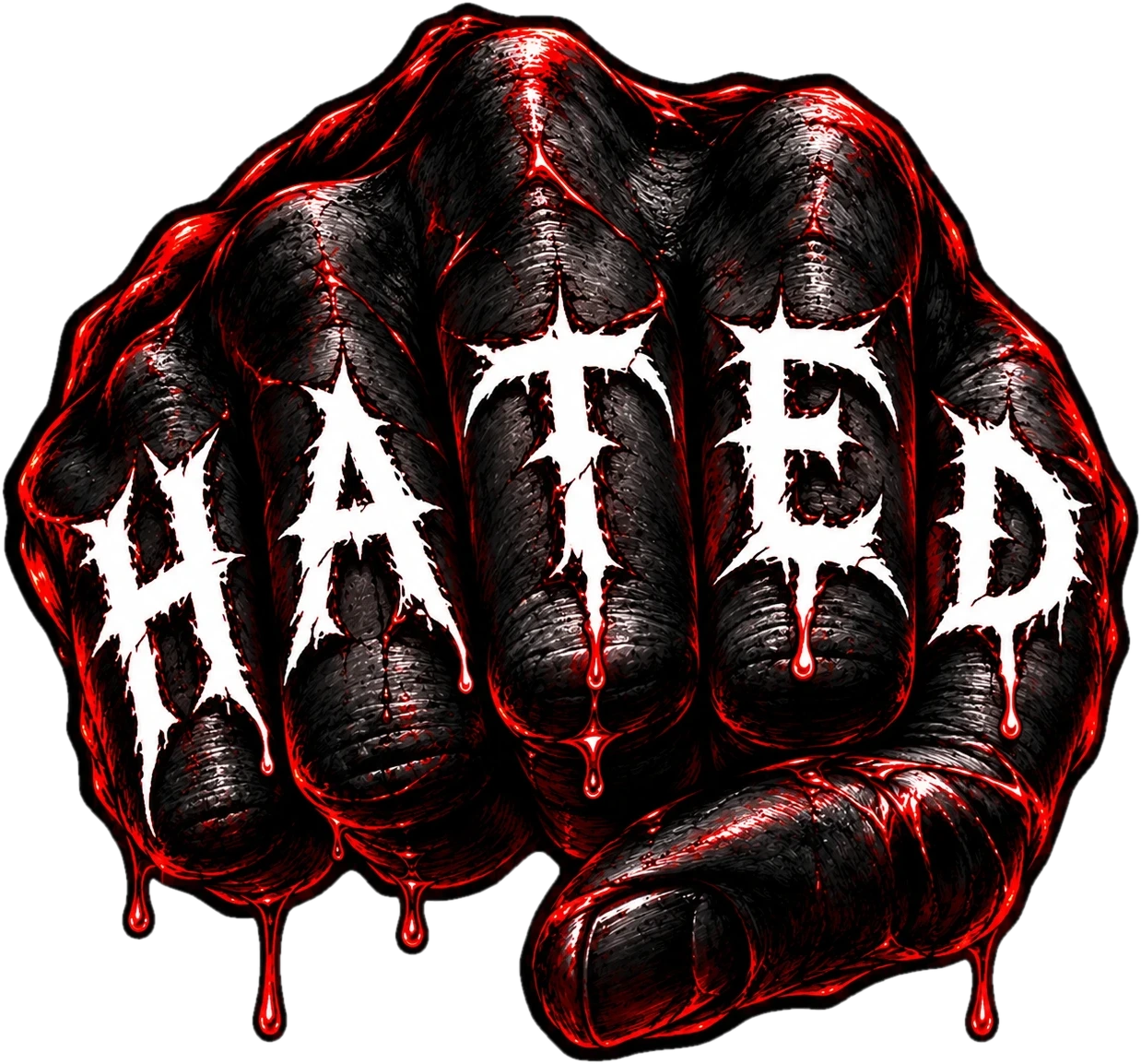 HATED guild sign — a blood-soaked fist
