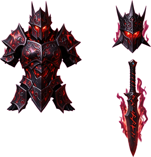 Mythic endgame armor burning with dark red energy